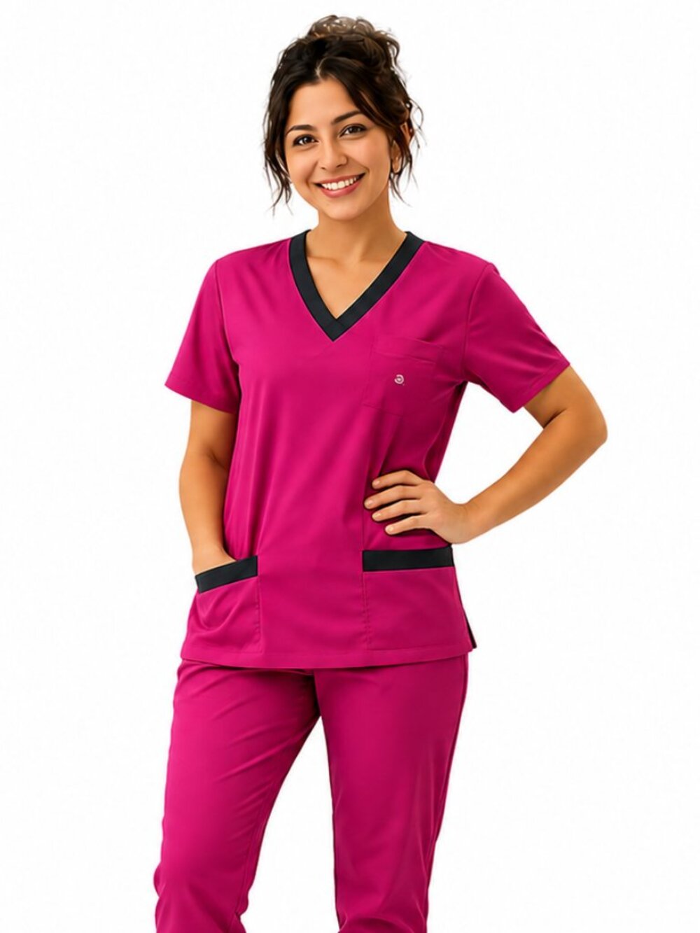 New York Laundry Medics Burgandy Shorts Sleeve Scrub Top, S